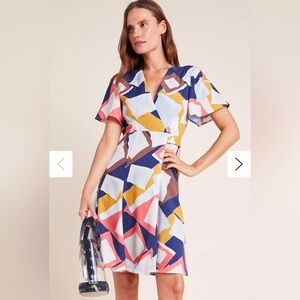 Anthro | Hutch Multicolor “Blaise” Abstract Wrap Dress Size SP Euro Summer